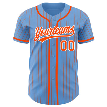 Custom Light Blue Orange Pinstripe White Authentic Baseball Jersey