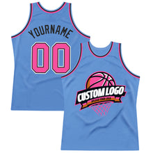 Load image into Gallery viewer, Custom Light Blue Pink-Black Authentic Throwback Basketball Jersey
