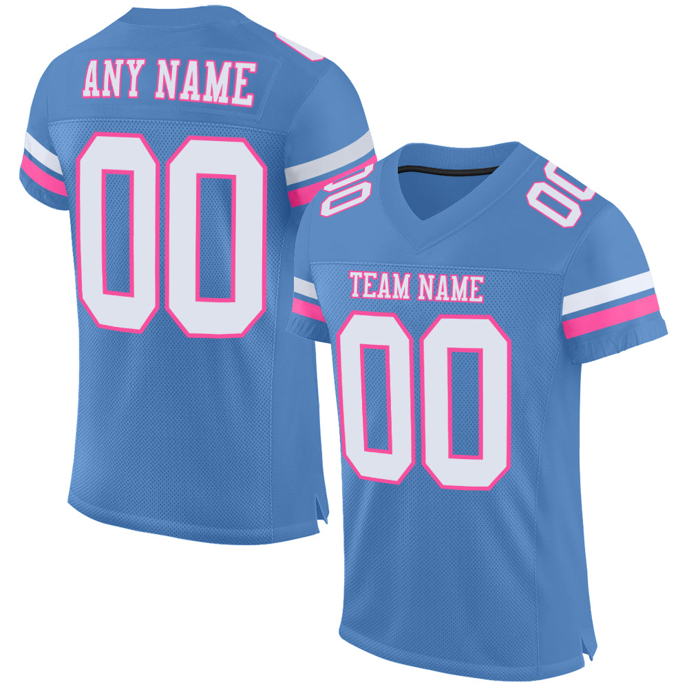 Custom Electric Blue White-Pink Mesh Authentic Football Jersey