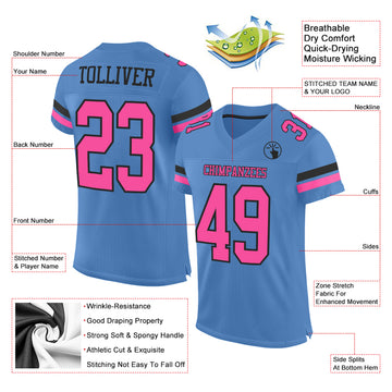 Custom Electric Blue Pink-Black Mesh Authentic Football Jersey