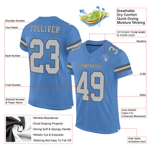 Custom Electric Blue Gray-Steel Gray Mesh Authentic Football Jersey