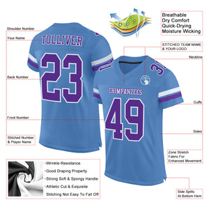 Custom Electric Blue Purple-White Mesh Authentic Football Jersey