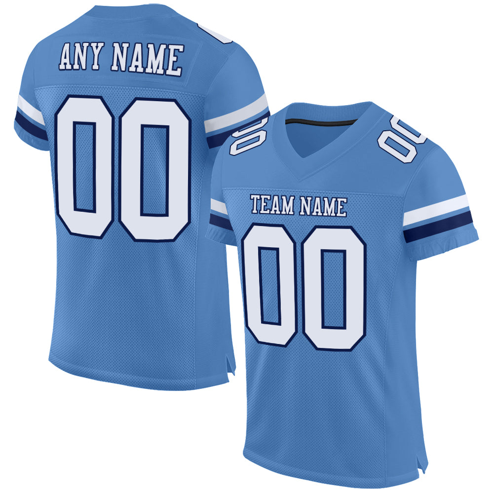 Custom Electric Blue White-Navy Mesh Authentic Football Jersey