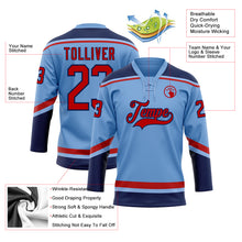 Load image into Gallery viewer, Custom Light Blue Red-Navy Hockey Lace Neck Jersey
