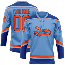 Load image into Gallery viewer, Custom Light Blue Orange-Royal Hockey Lace Neck Jersey
