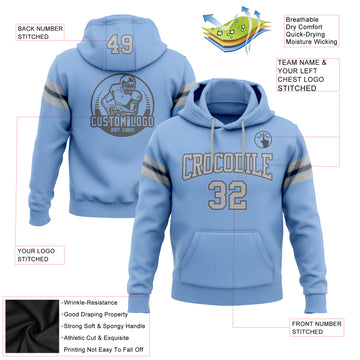 Custom Stitched Light Blue Gray-Steel Gray Football Pullover Sweatshirt Hoodie