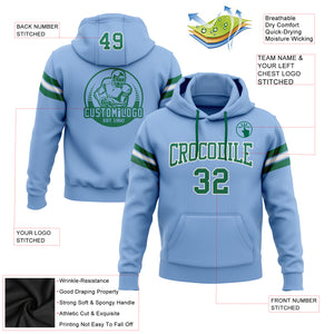 Custom Stitched Light Blue Kelly Green-White Football Pullover Sweatshirt Hoodie