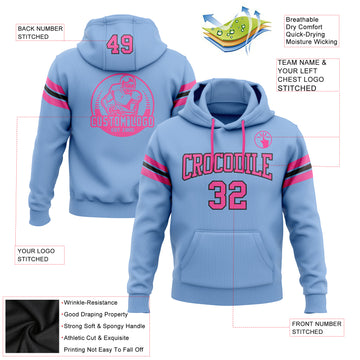 Custom Stitched Light Blue Pink-Black Football Pullover Sweatshirt Hoodie