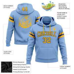 Custom Stitched Light Blue Gold-Black Football Pullover Sweatshirt Hoodie