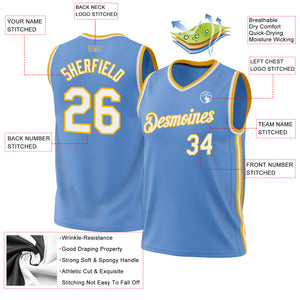 Custom Light Blue White-Gold Authentic Throwback Basketball Jersey