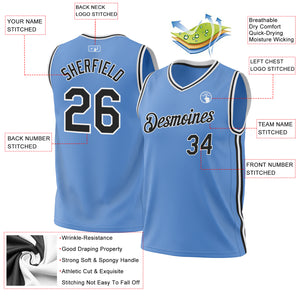 Custom Light Blue Black-White Authentic Throwback Basketball Jersey