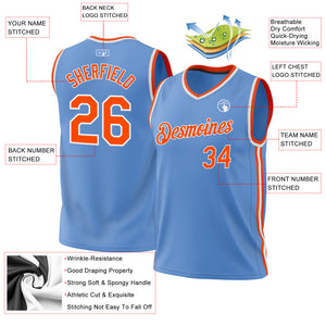 Custom Light Blue Orange-White Authentic Throwback Basketball Jersey