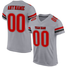 Load image into Gallery viewer, Custom Light Gray Red-Black Mesh Authentic Football Jersey
