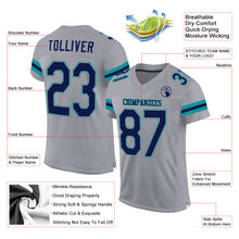 Load image into Gallery viewer, Custom Light Gray Navy-Aqua Mesh Authentic Football Jersey
