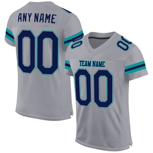 Custom Light Gray Navy-Aqua Mesh Authentic Football Jersey