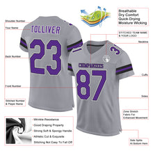 Load image into Gallery viewer, Custom Light Gray Purple-Black Mesh Authentic Football Jersey
