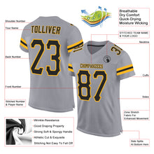 Load image into Gallery viewer, Custom Light Gray Black-Gold Mesh Authentic Football Jersey
