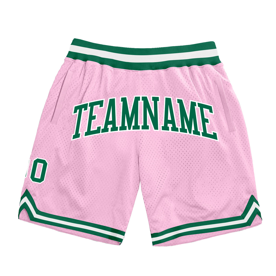 Custom Light Pink Kelly Green-White Authentic Throwback Basketball Shorts