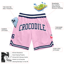 Load image into Gallery viewer, Custom Light Pink Navy-White Authentic Throwback Basketball Shorts
