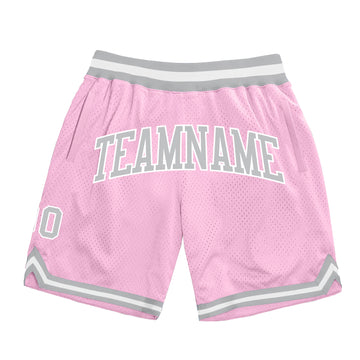 Custom Light Pink Gray-White Authentic Throwback Basketball Shorts