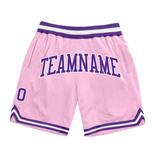 Custom Light Pink Purple-White Authentic Throwback Basketball Shorts