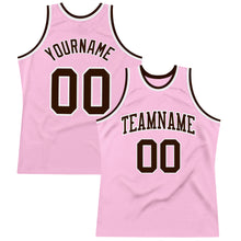 Load image into Gallery viewer, Custom Light Pink Brown-White Authentic Throwback Basketball Jersey
