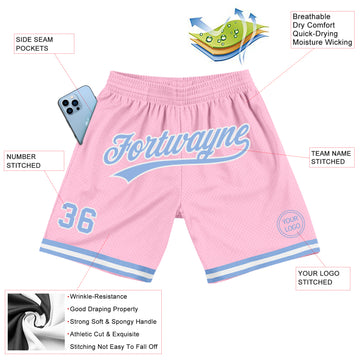 Custom Light Pink Light Blue-White Authentic Throwback Basketball Shorts