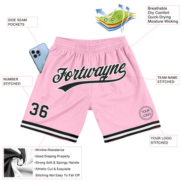 Custom Light Pink Black-White Authentic Throwback Basketball Shorts