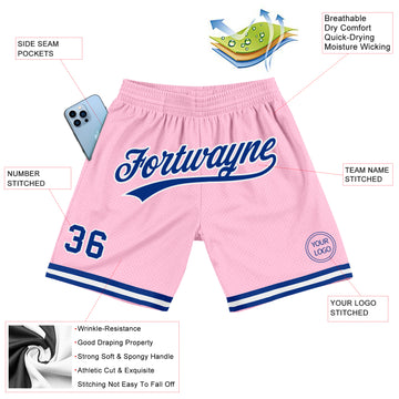 Custom Light Pink Royal-White Authentic Throwback Basketball Shorts