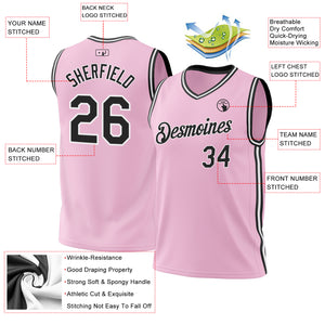 Custom Light Pink Black-White Authentic Throwback Basketball Jersey