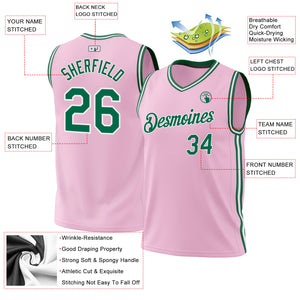 Custom Light Pink Kelly Green-White Authentic Throwback Basketball Jersey