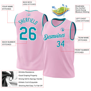 Custom Light Pink Teal-White Authentic Throwback Basketball Jersey