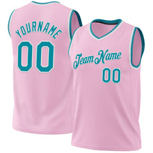 Load image into Gallery viewer, Custom Light Pink Teal-White Authentic Throwback Basketball Jersey
