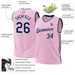 Custom Light Pink Navy-White Authentic Throwback Basketball Jersey