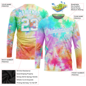 Custom Tie Dye White-Light Blue Rainbow 3D Long Sleeve Performance T-Shirt