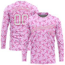 Load image into Gallery viewer, Custom Pink White Breast Cancer 3D Pattern Long Sleeve Performance T-Shirt
