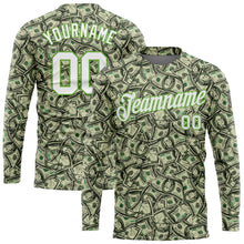Load image into Gallery viewer, Custom Green White-Neon Green Dollar 3D Pattern Long Sleeve Performance T-Shirt
