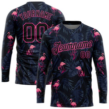 Load image into Gallery viewer, Custom Black Black-Pink Flamingo 3D Pattern Long Sleeve Performance T-Shirt
