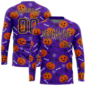 Custom 3D Pattern Halloween Pumpkins Long Sleeve Performance T-Shirt