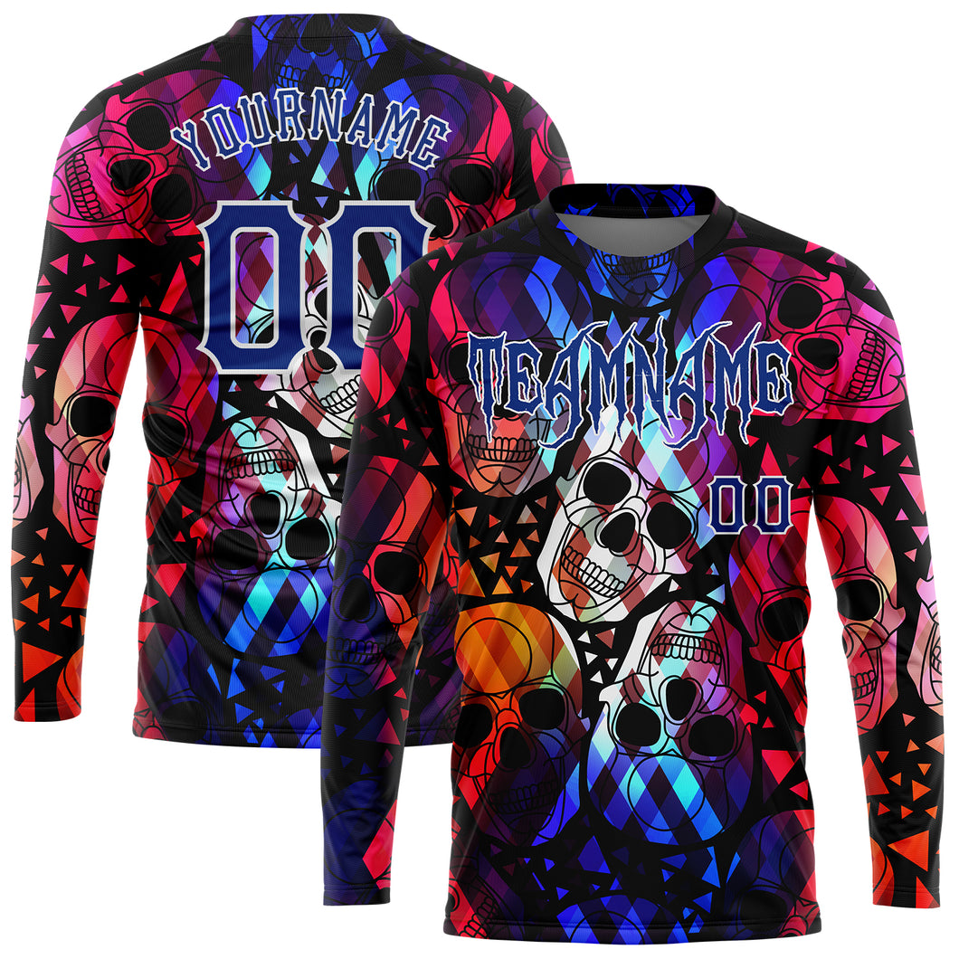 Custom 3D Pattern Halloween Skulls Long Sleeve Performance T-Shirt