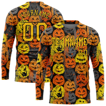 Custom 3D Pattern Halloween Pumpkins Long Sleeve Performance T-Shirt