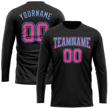 Load image into Gallery viewer, Custom Black Pink-Light Blue Long Sleeve Performance T-Shirt
