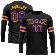 Load image into Gallery viewer, Custom Black Purple-Gold Long Sleeve Performance T-Shirt
