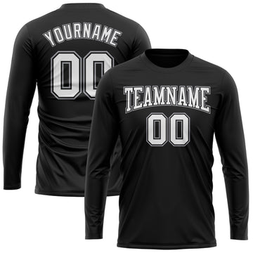 Custom Black White-Gray Long Sleeve Performance T-Shirt