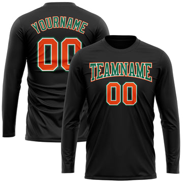 Custom Black Orange Kelly Green-White Long Sleeve Performance T-Shirt