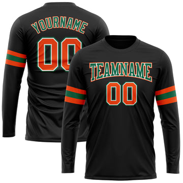 Custom Black Orange Kelly Green-White Long Sleeve Performance T-Shirt