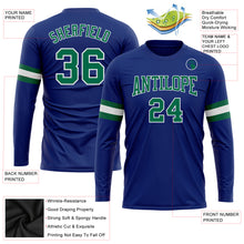 Load image into Gallery viewer, Custom Royal Kelly Green-White Long Sleeve Performance T-Shirt
