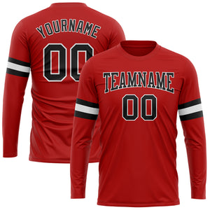 Custom Red Black-White Long Sleeve Performance T-Shirt