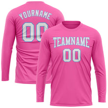Load image into Gallery viewer, Custom Pink White-Light Blue Long Sleeve Performance T-Shirt
