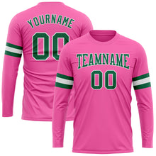 Load image into Gallery viewer, Custom Pink Kelly Green-White Long Sleeve Performance T-Shirt
